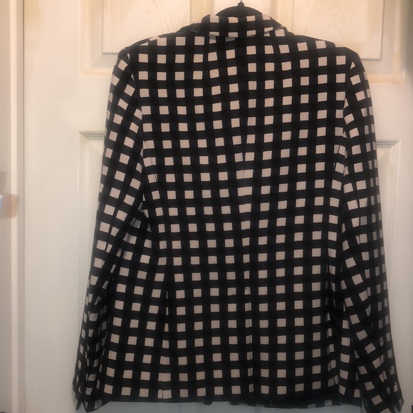 Banana Republic Black White Navy Plaid Gingham Blazer sz 8 single button close - Picture 3 of 4
